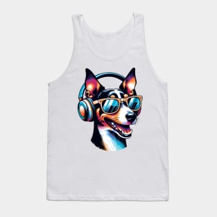 Smiling Rat Terrier DJ in Bold Japanese Art Tank Top